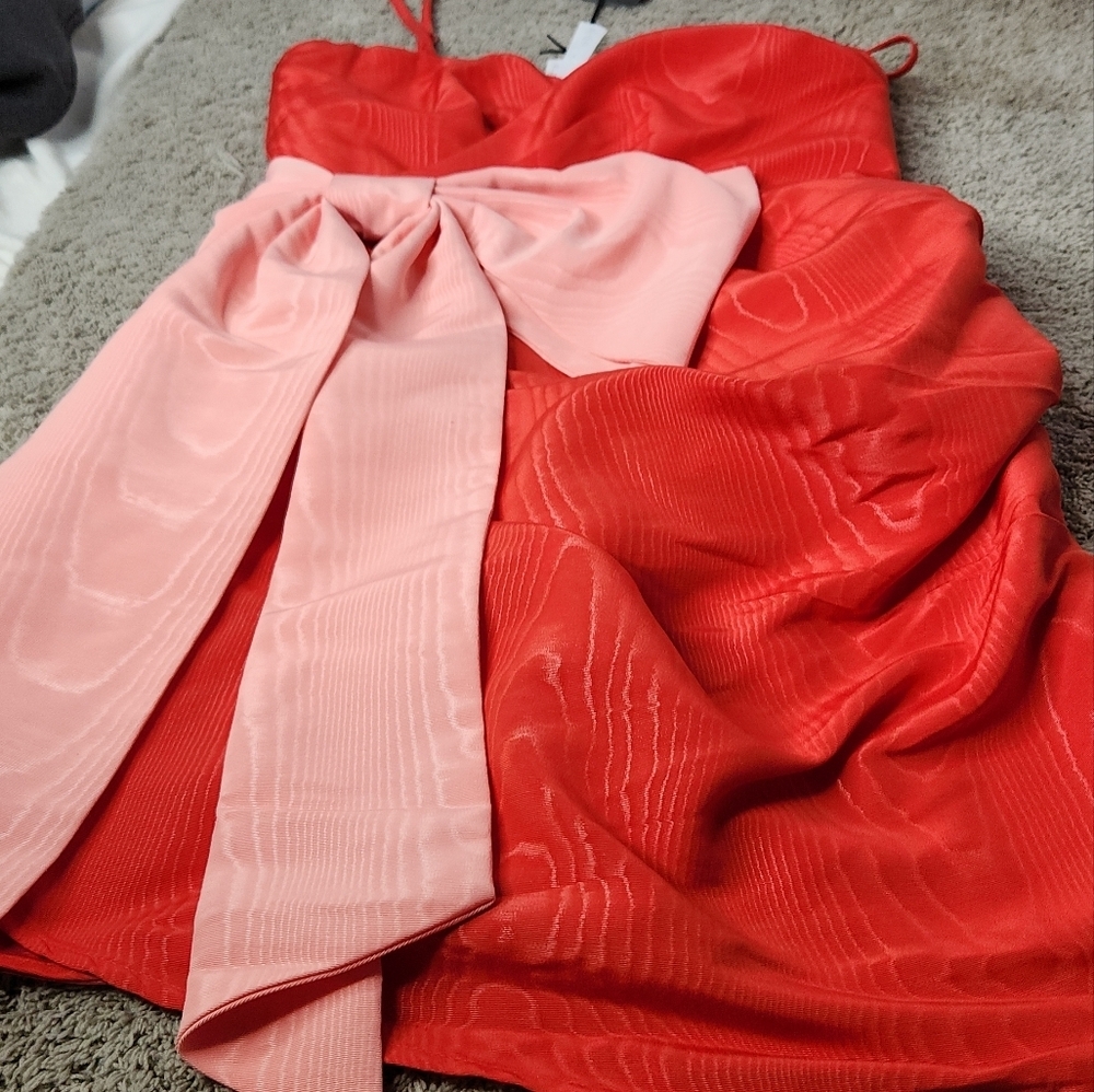 Women's Holiday Sweetheart Bow Mini Dress Future Collective Red XS - Picture 8 of 15